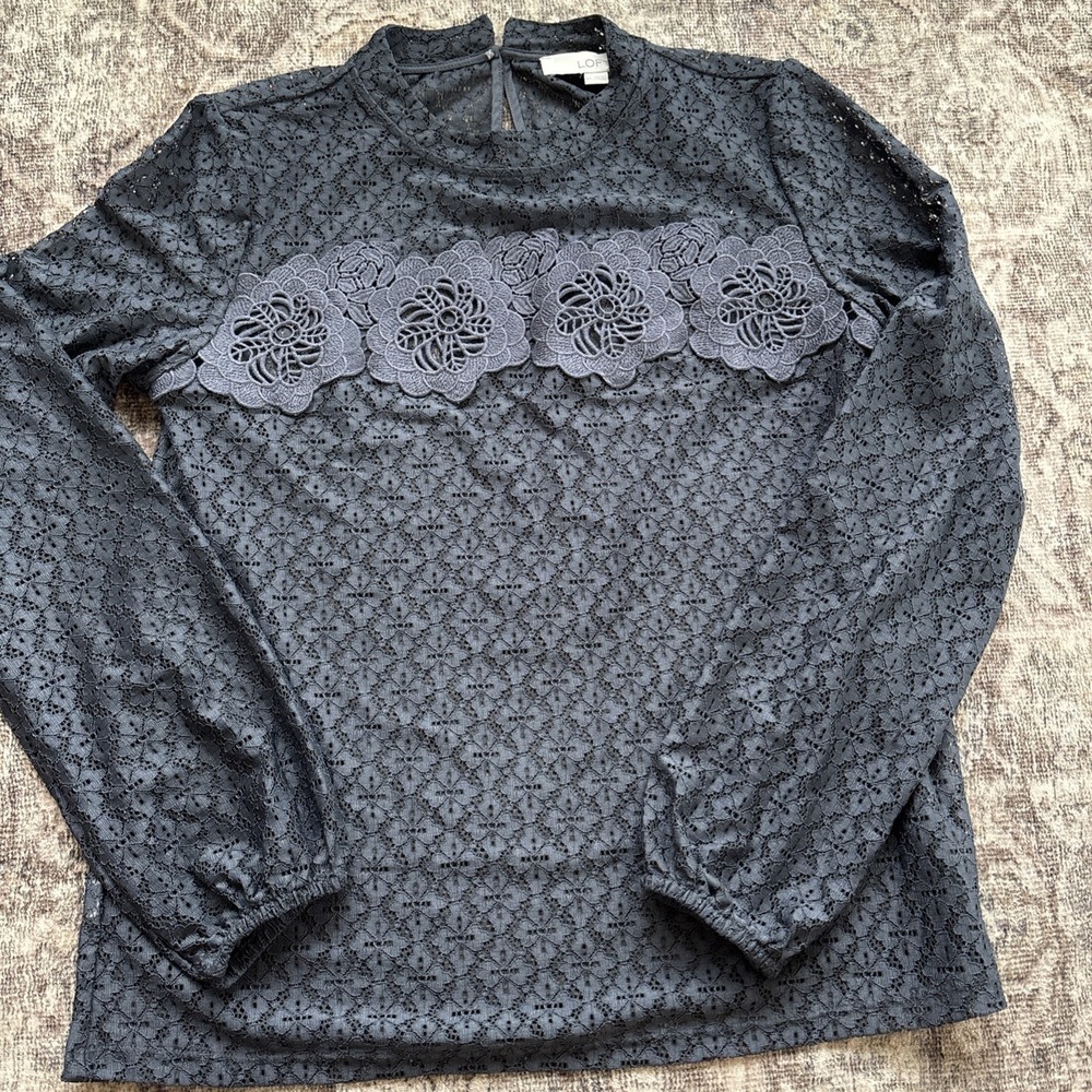 LOFT Woman's Size XS Lace Long Sleeve Blouse Shirt Top Blue